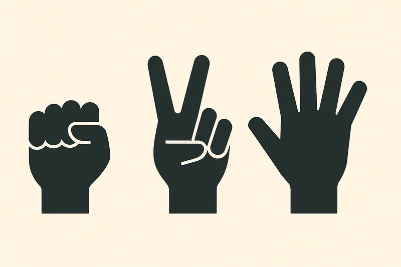 グー・チョキ・パーのシルエットが並び、パーが僅かに強調された構図。