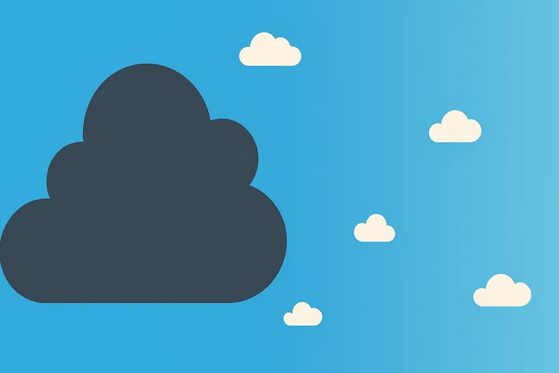 大きな雲（不安の象徴）と、それが晴れていく背景。心配が消えていくような軽やかな構成。