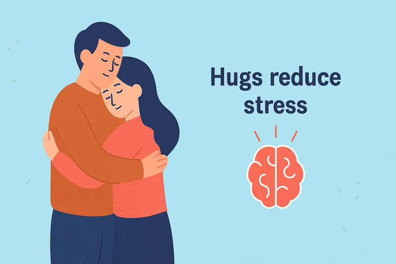 ハグがストレスを軽減する効果を示す構図。