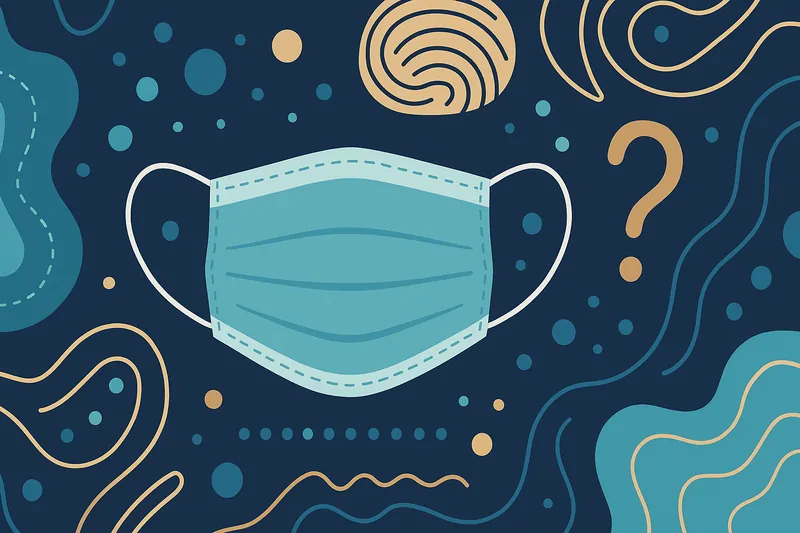 医療用マスクとミステリアスな抽象パターンを組み合わせ、作用が謎であることを表現。