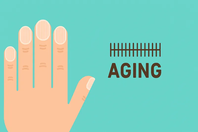 爪に縦線が入るのは老化現象であることを示す構図