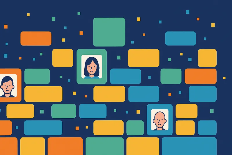 ブロックの中に住人が閉じ込められている設定を象徴するゲーム風抽象イラスト。