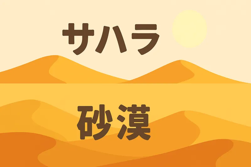 サハラ砂漠が「砂漠砂漠」という重言になっていることを表す構図。