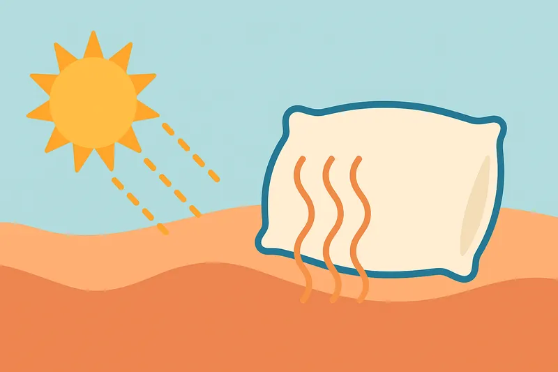 布団と太陽光による香りのメカニズムを象徴した抽象イメージ。