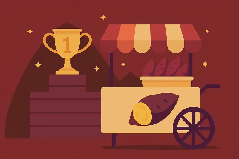 焼き芋が売上1位であることを象徴する商品ワゴンの抽象イメージ。