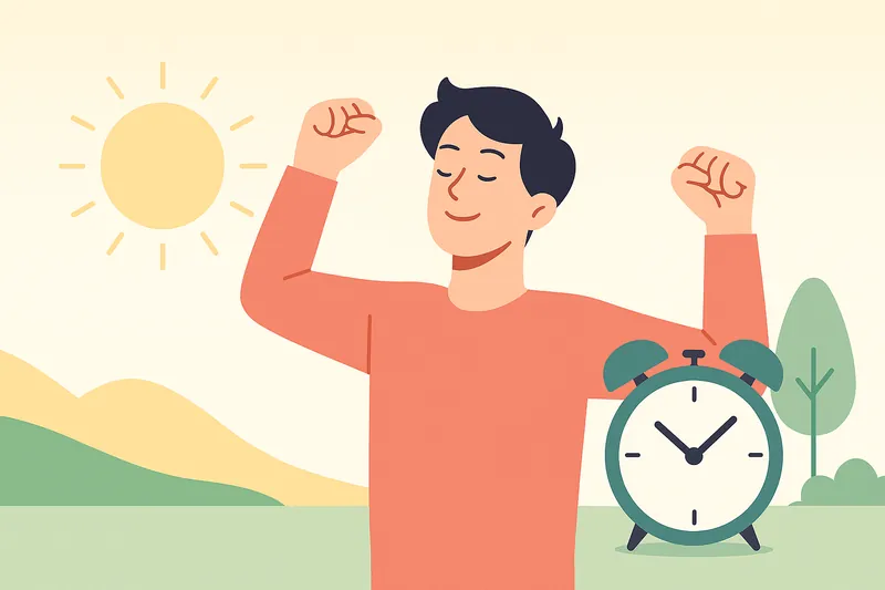 zatsugaku diet man stretching with alarm clock