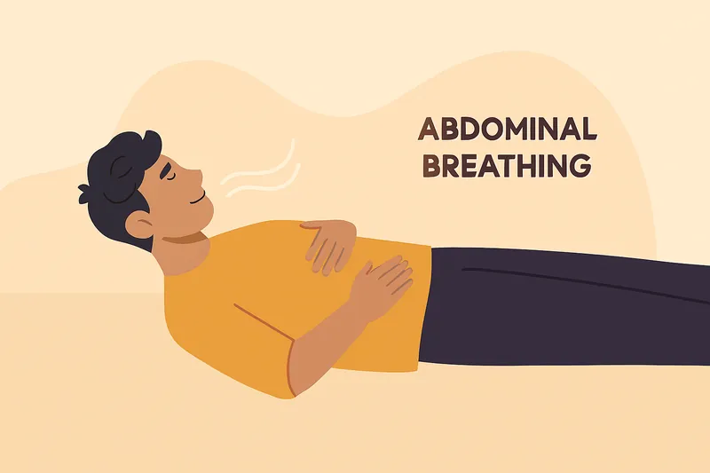 腹式呼吸でリラックスしている人物。