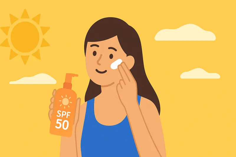 日焼け止めを塗って紫外線対策をする人物。