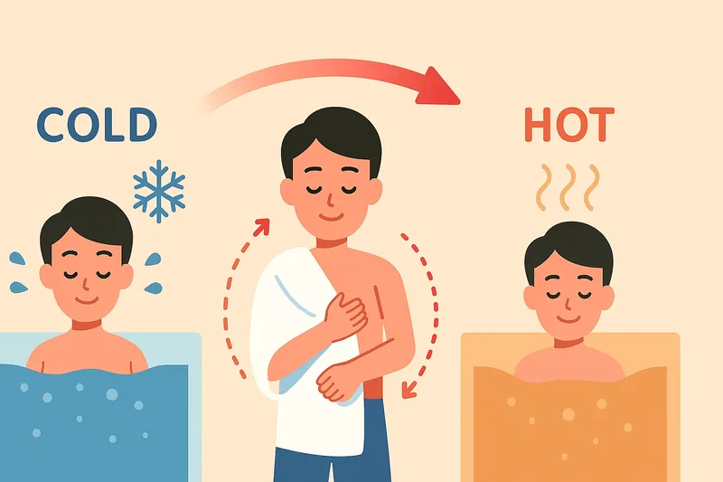 温冷浴で血行促進する人物。