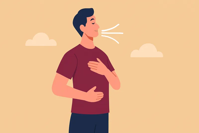 正しい姿勢で深呼吸する人物。