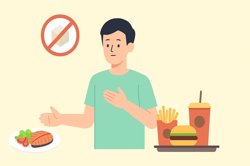 砂糖を控えめにした食事を選ぶ人物。