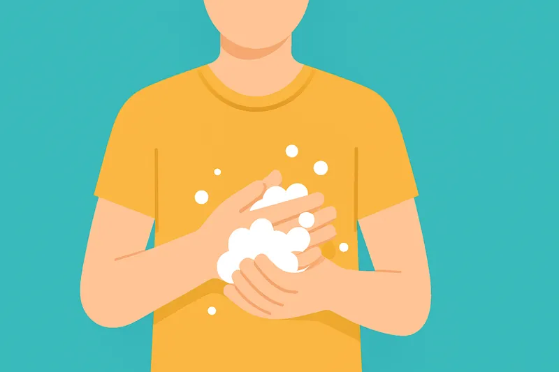 石鹸で丁寧に手を洗う人物。