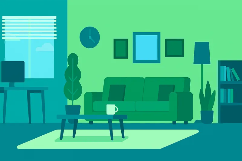 部屋に青や緑など心理効果の高い色を取り入れている環境。