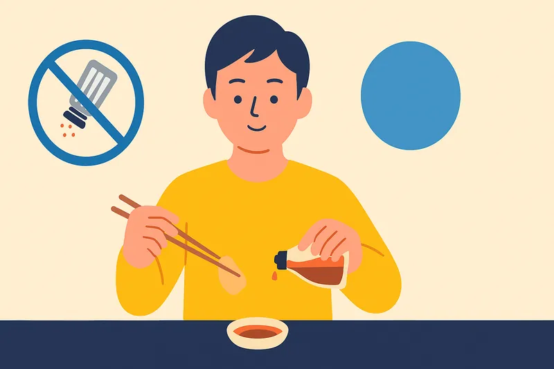 調味料を“かける”ではなく“つける”方法で減塩する人物。