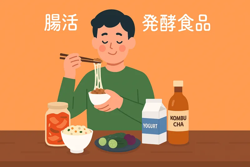 発酵食品を食べて腸活する人物。
