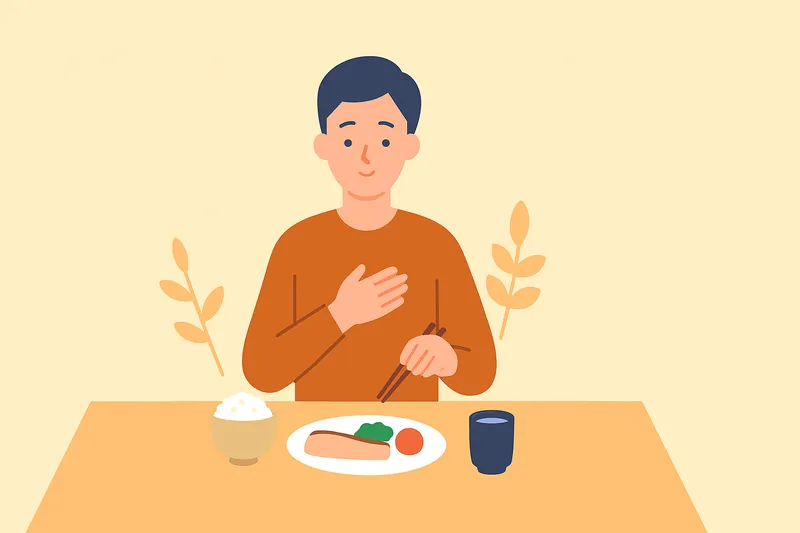 腹八分目を意識し、控えめな食事をする人物。