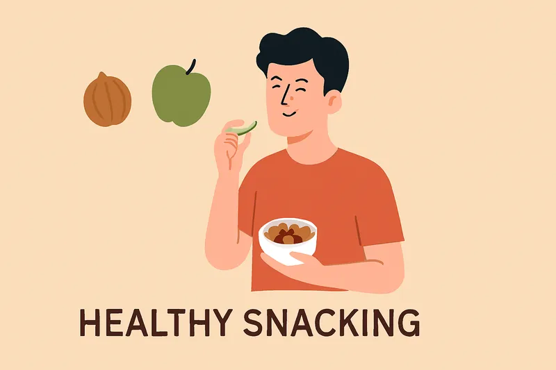 健康的な間食としてナッツや果物を選ぶ人物。