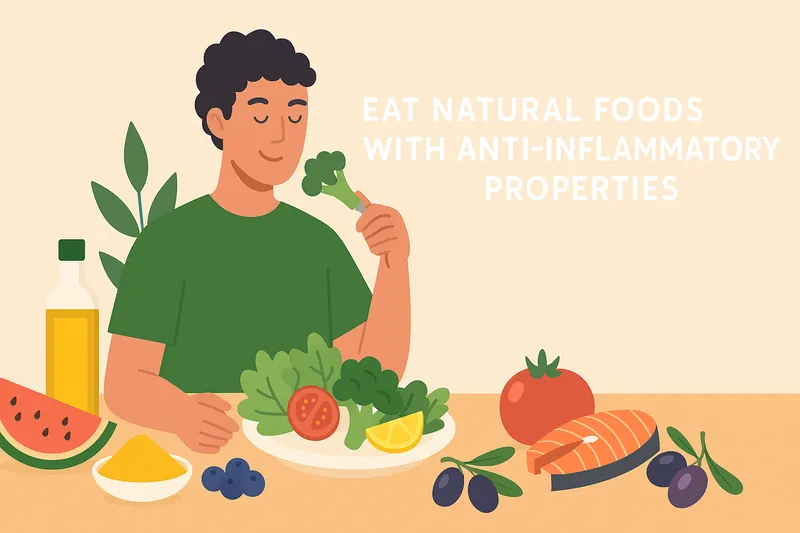 抗炎症作用のある自然食品を食べる人物。