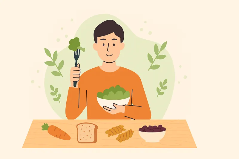 食物繊維の多い食材を選んで食べる人物。