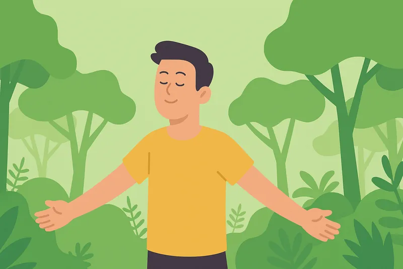 森林浴を楽しむ人物。