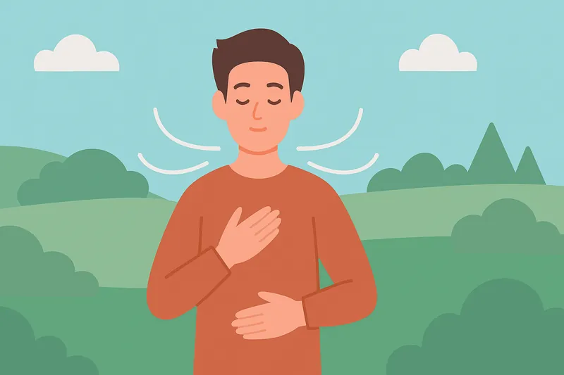 深くゆっくり呼吸して自律神経を整える人物。