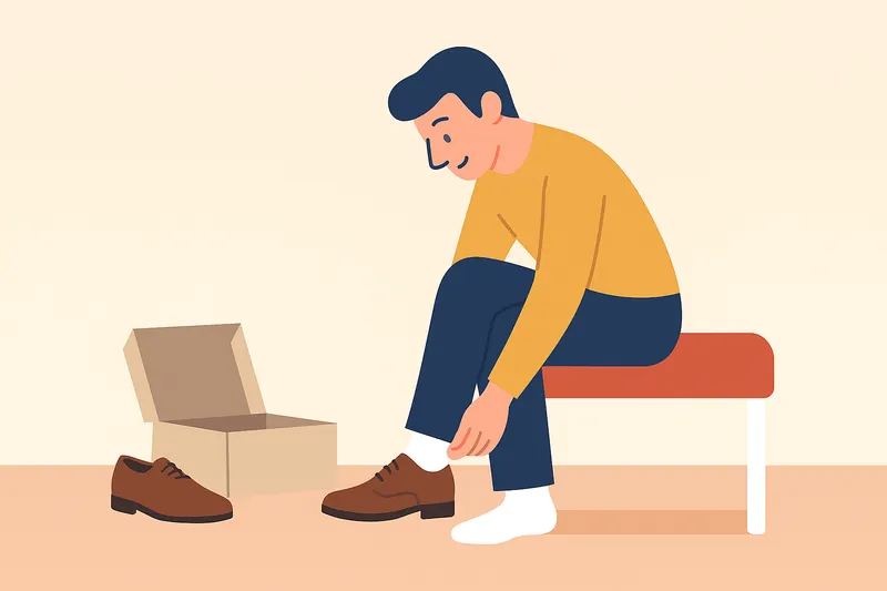 足に合った靴を試着している人物。