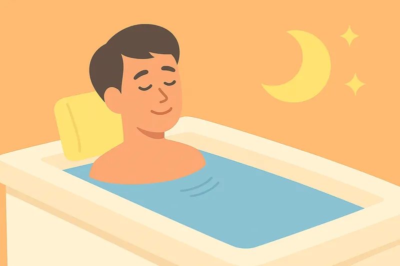 ぬるめのお湯に浸かって睡眠準備をしている人物。