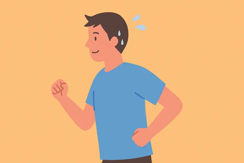 有酸素運動で軽く汗ばむ人物。