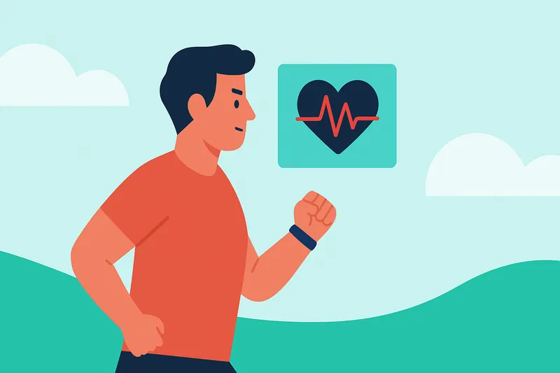 心拍数をチェックしながら運動する人物。