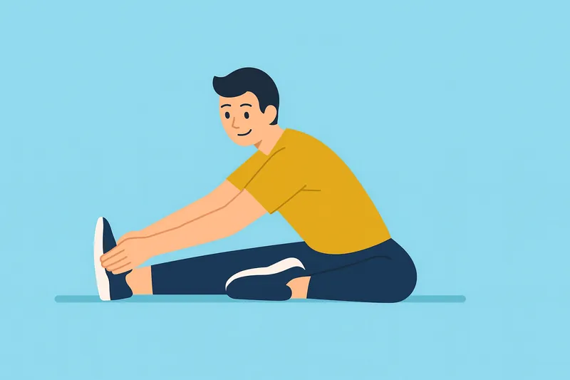 正しいストレッチ姿勢でゆっくり伸ばす人物。