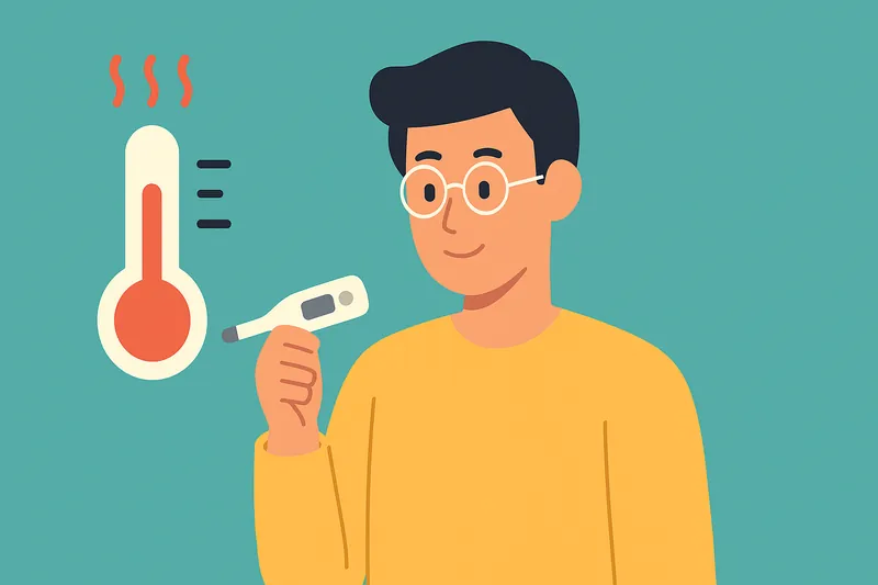 体温を測って健康管理する人物。