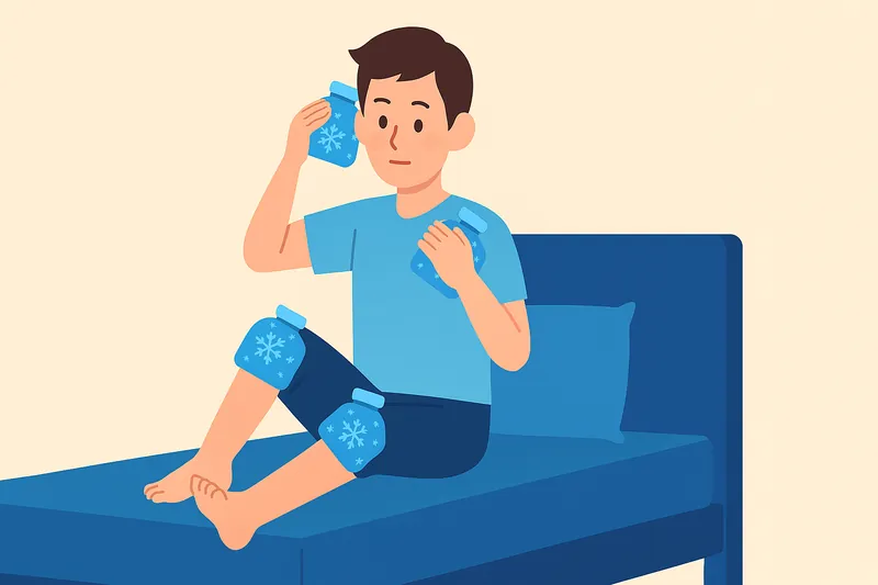 アイシングで冷やすべき部位を冷却する人物。