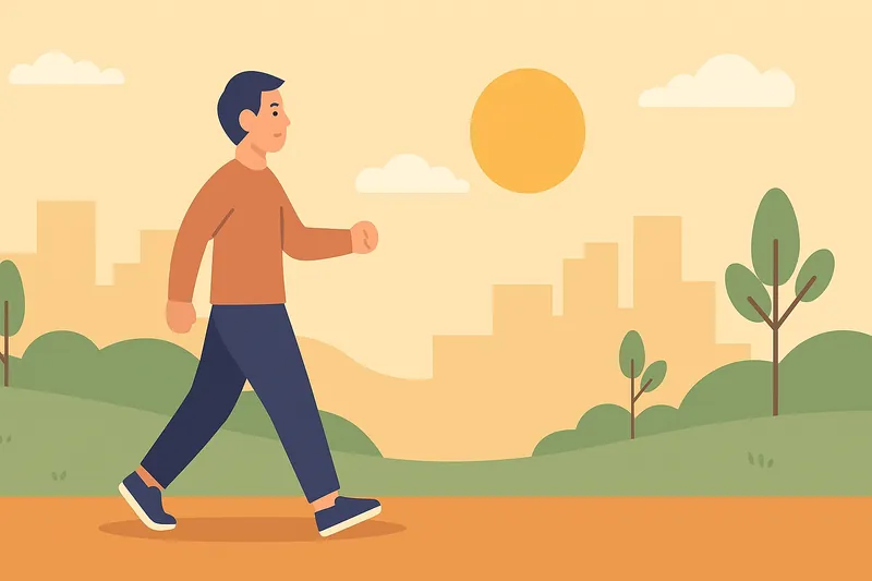 朝の空腹時に軽くウォーキングする人物。