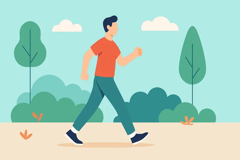 速めに歩く人物の健康的なウォーキングシーン。