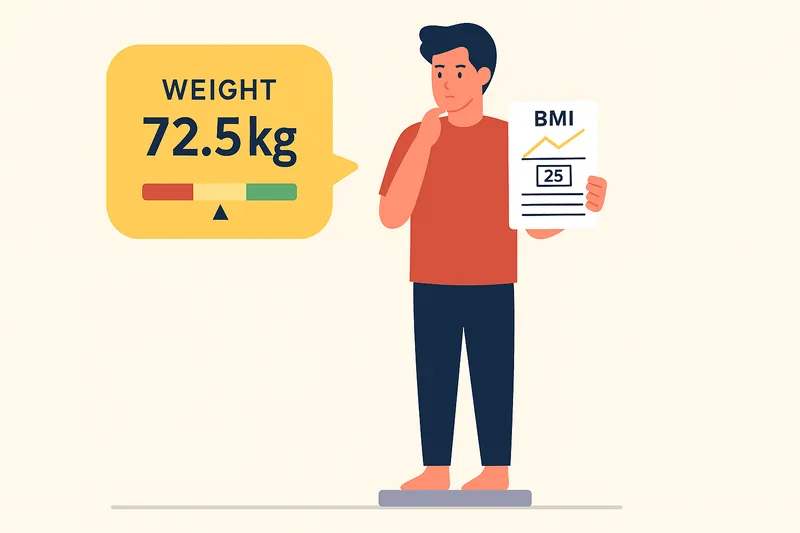 体重とBMIを見て適正体重を意識する人物。