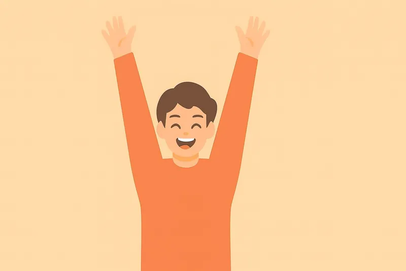 手を上に伸ばして背伸びをする人物。