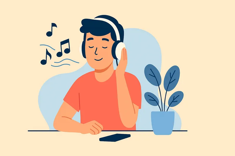 音楽を聴いて気分を整える人物。