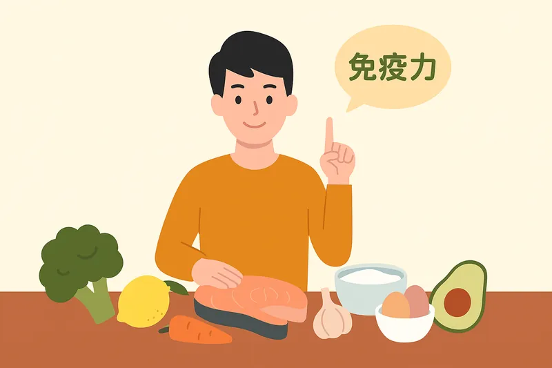 免疫力を高める食材を選んでいる人物。