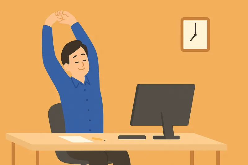 デスクワーク中に休憩して軽く体を動かす人物。
