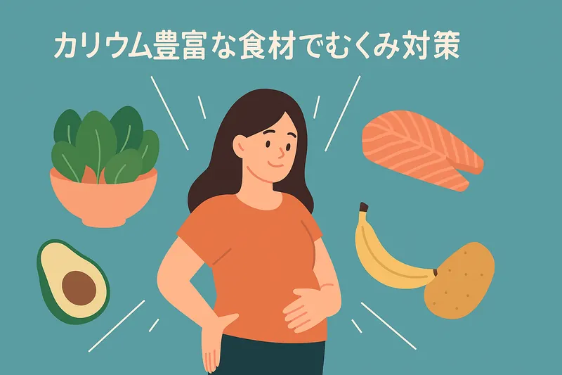 カリウム豊富な食材でむくみ対策する人物。