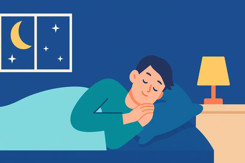 早寝早起きを習慣にし健康的に眠る人物。