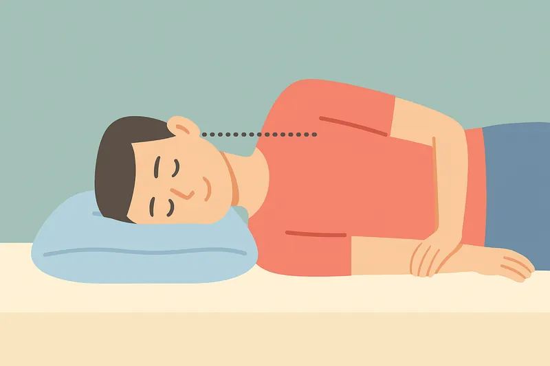 自分に合った枕の高さをチェックする人物。