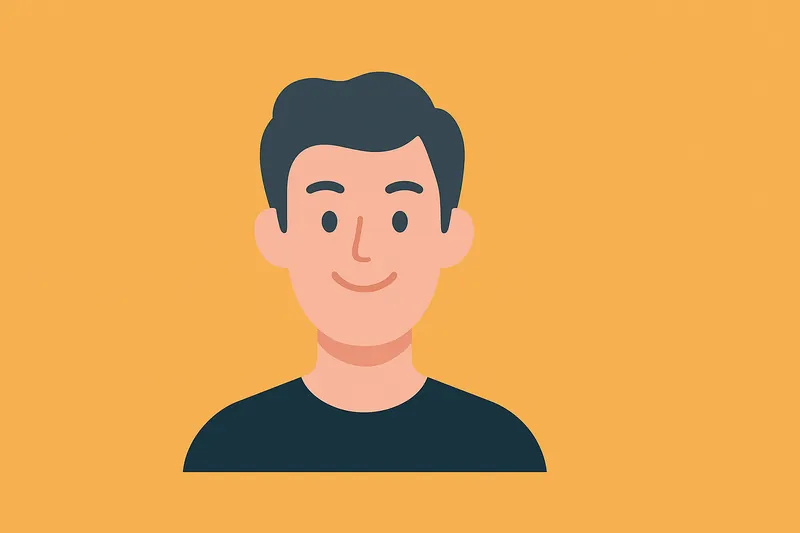 口角を上げて前向きな表情をつくる人物。