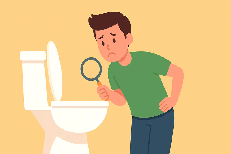 健康的な便の状態を確認する人物。