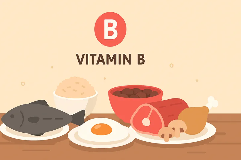 ビタミンB群を豊富に含む食材を揃えた食事シーン。