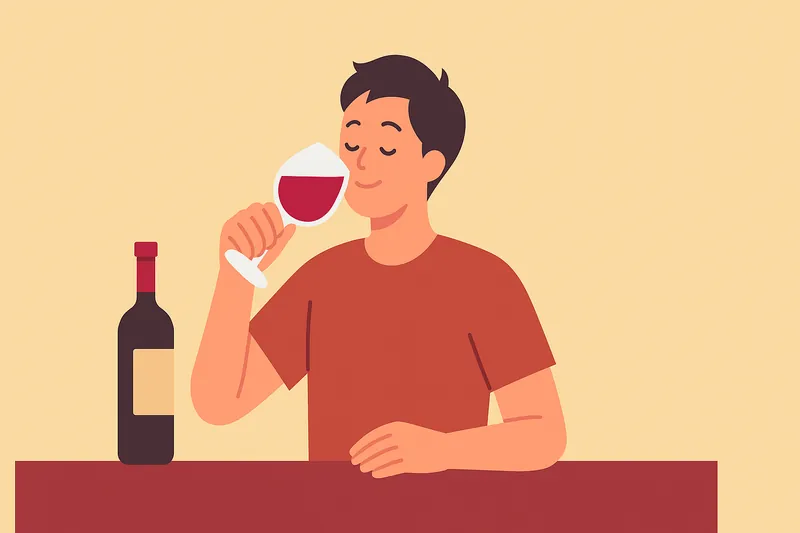 赤ワインを適量楽しむ人物。