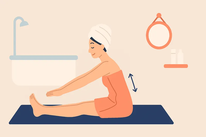 入浴後にストレッチで柔軟性を高める人物。