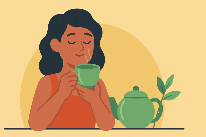 温かい緑茶を味わう人物のヘルシーな瞬間