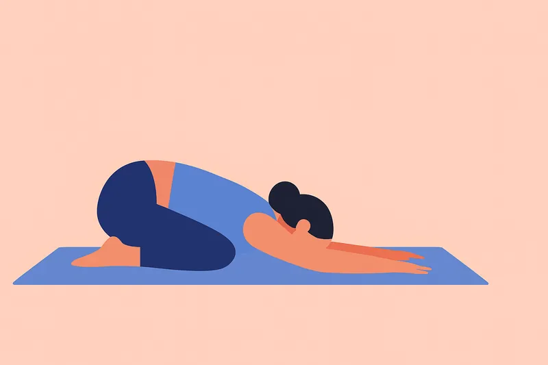 ヨガのポーズでゆったり体を伸ばす人物。