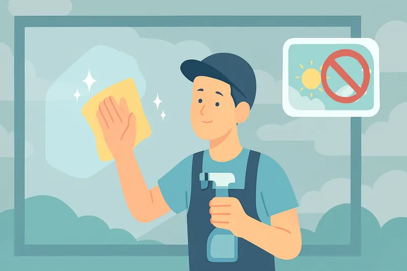 zatsugaku useful man cleaning window with spray and rag no sun sign